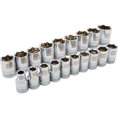 Dynamic Tools 1/2" Drive 19 Piece 6 Point Std, Metric Socket Set, 10mm - 28mm D018004